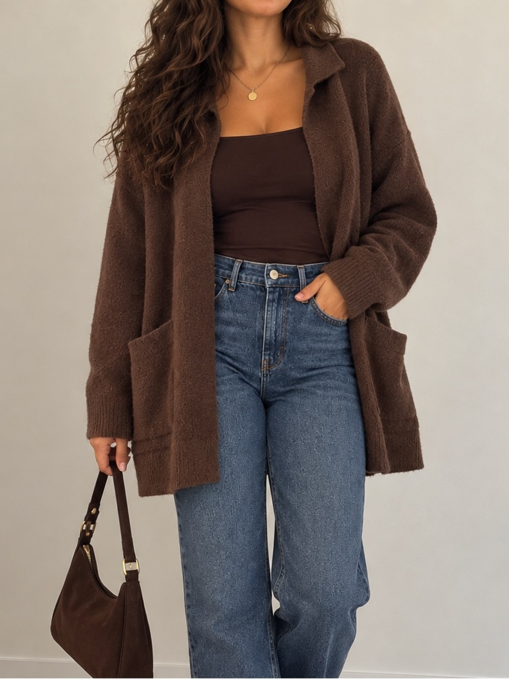Thread & Supply Open Front Cardigan in Brown Size Large Like New